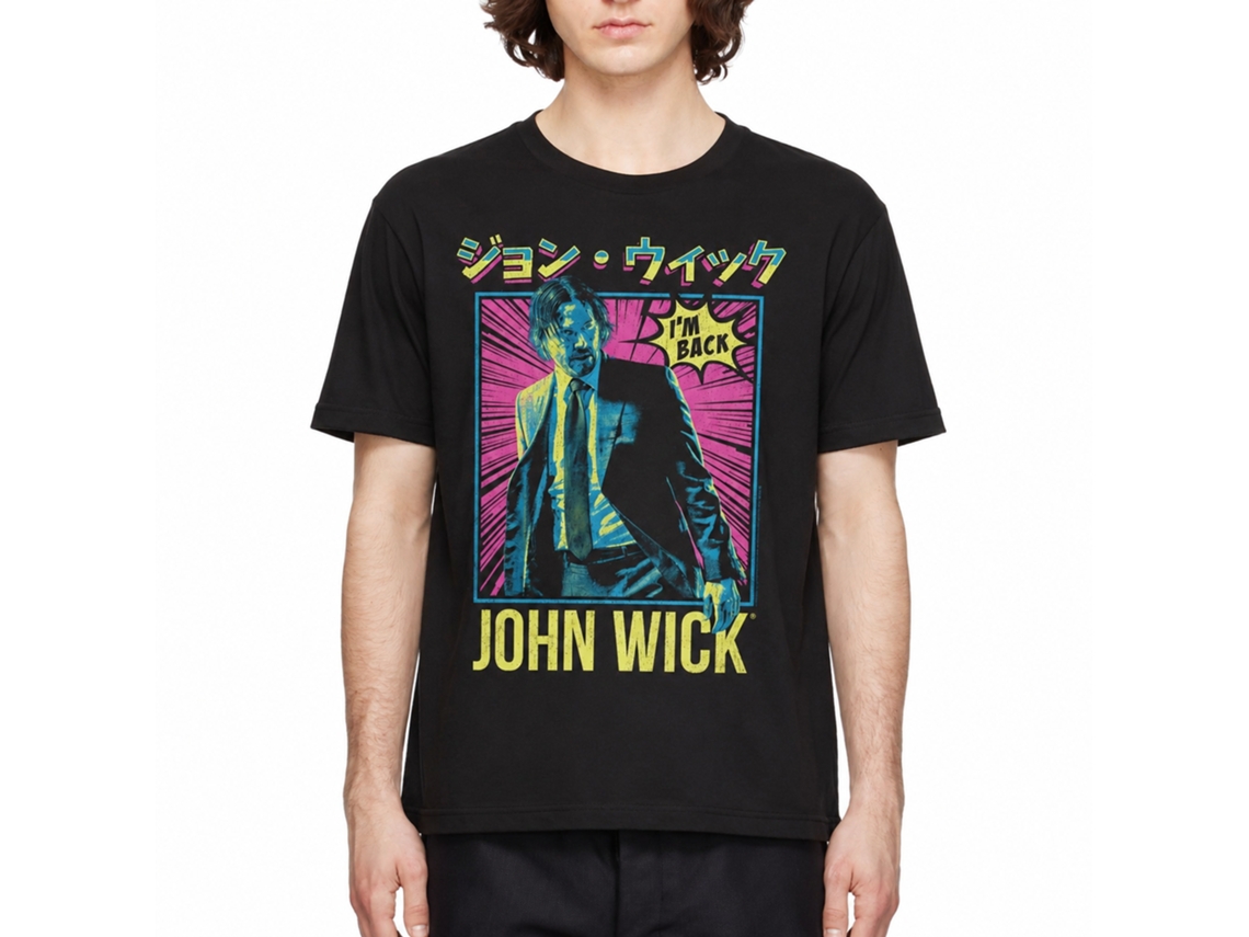 Rockinstone John Wick Neon Manga Ish Black Adult T-shirt Size:m