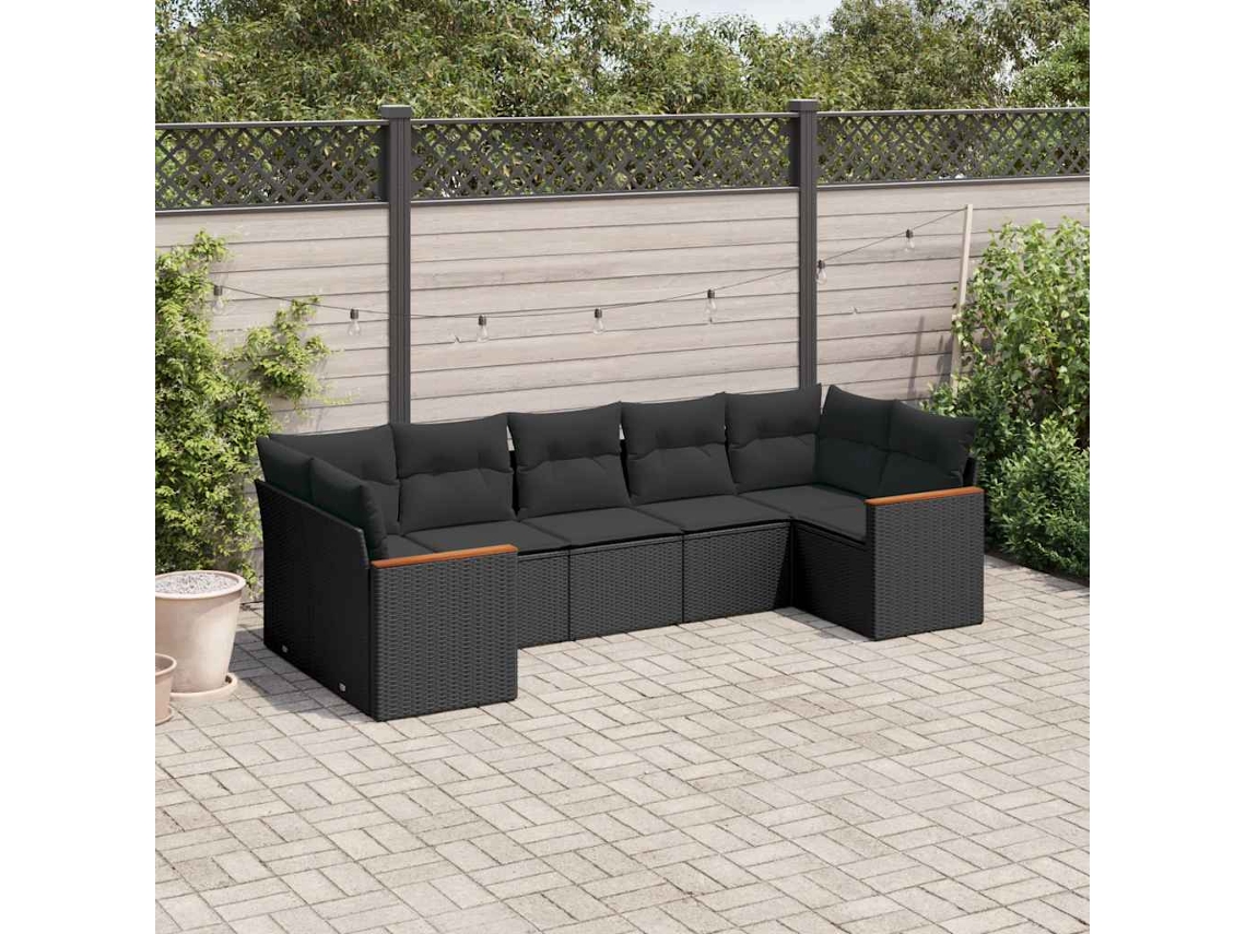 Vidaxl 7 Pcs Conjunto De Sofás P/ Jardim C/ Almofadões Vime Pe Preto