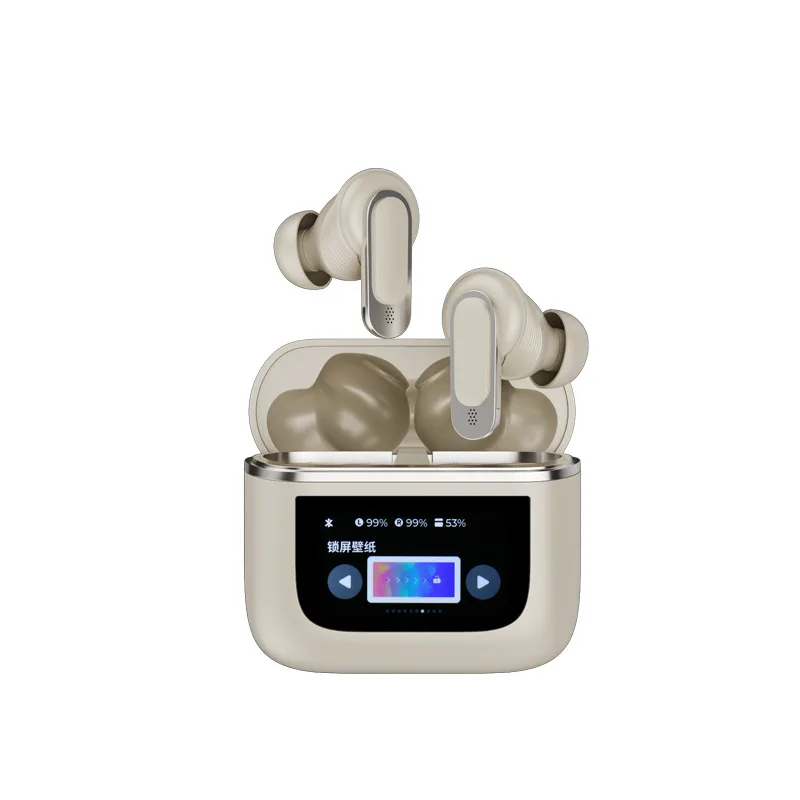 Fones de ouvido Bluetooth sem fio (dourados), compatíveis com Bluetooth 5.3, com cancelamento de ruído e bateria de longa duração.