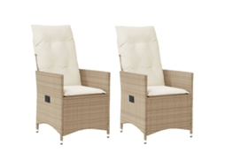 Vidaxl Cadeiras De Jardim Reclináveis 2 Pcs C/ Almofadões Vime Pe Bege