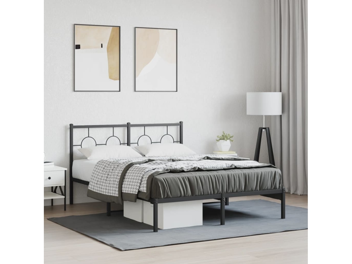 Vidaxl Estrutura de Cama com Cabeceira 135x190 Cm Metal Preto