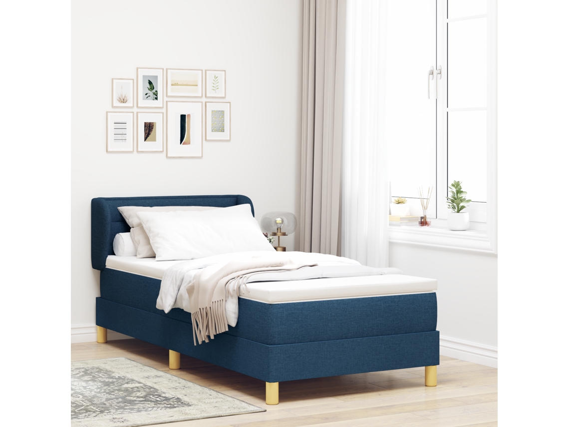 Cama Box Spring Com Colchão Em Azul, 80x200 Cm, Tecido