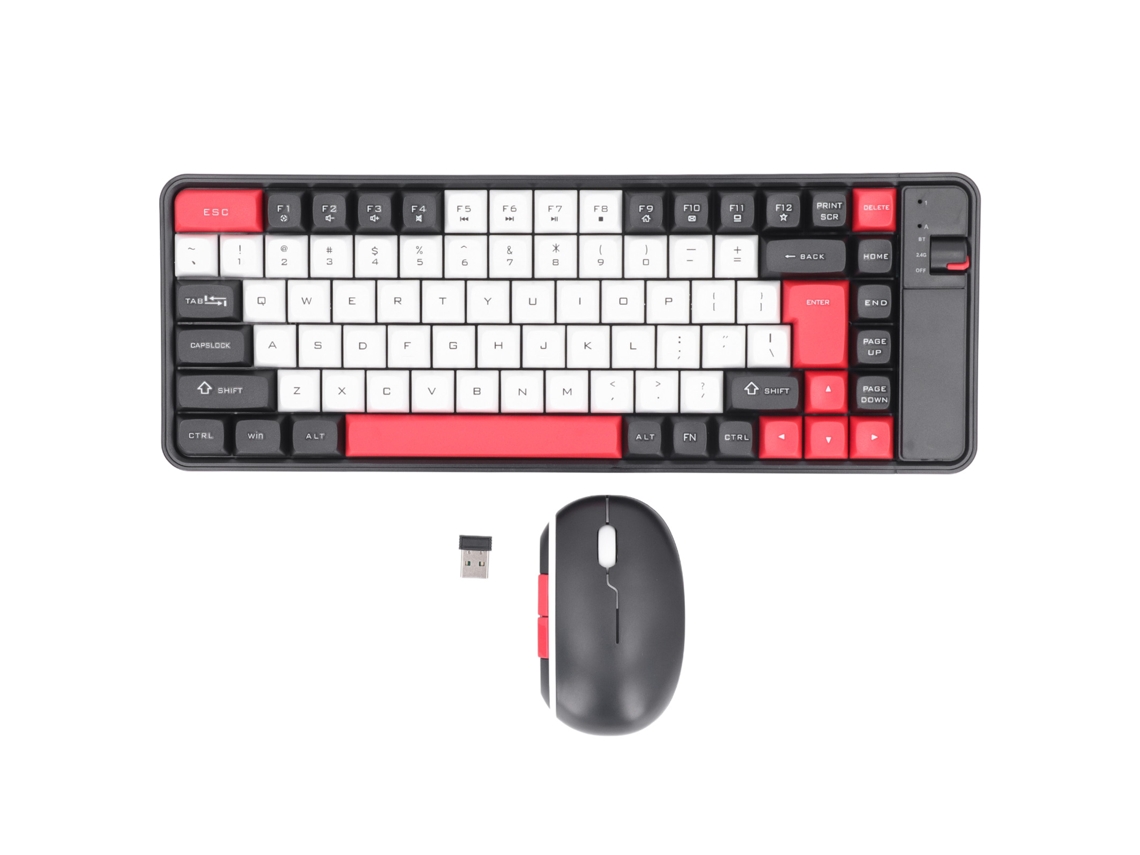 Combo Teclado E Mouse 84 Teclas Qwerty Usb Bluetooth Cor Vermelha Para Escritório Viagens