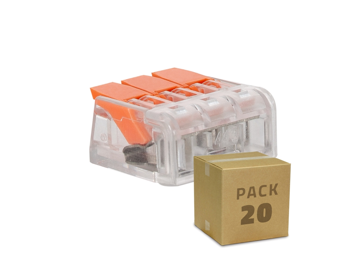Pack 20 Conectores Rápidos 3 Entradas para Cablo Eléctrico 0.08-4 Mm²