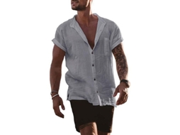 2026 camiseta Masculina com Manga Curta e Gola V Casual de Verão com Botões e Bolso Tamanho M 3xl