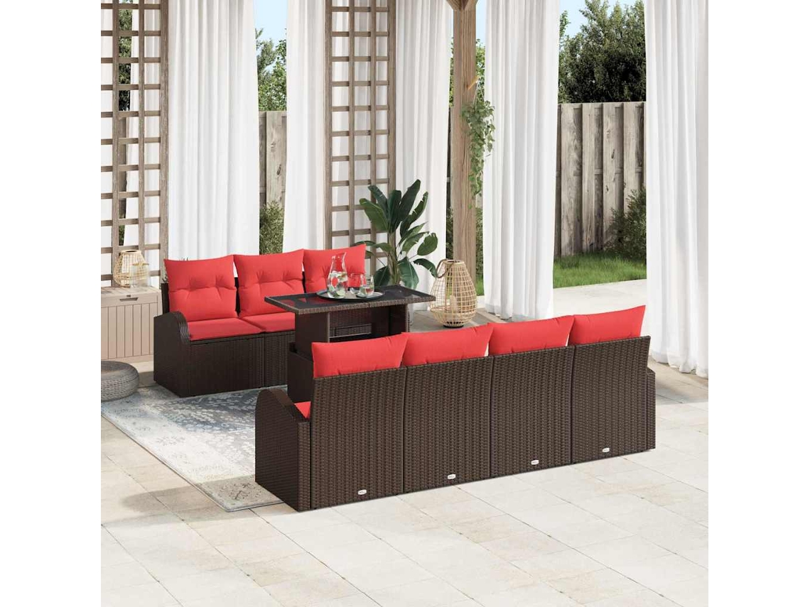 Vidaxl Conjunto De Sofá De Jardim 8 Unid. Castanho Rattan Sintético