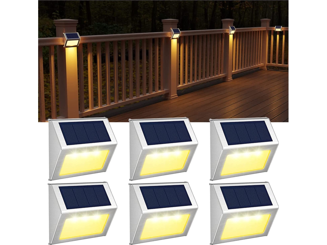 Lámpara solar de jardín para exterior de acero inoxidable, impermeable, luz decorativa para cercas, escaleras, caminos, patios, balcones, jardines y puertas de entrada - 6 piezas