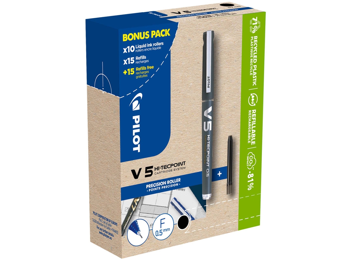 Caneta Rollerball PILOT V5 Hi-Tecpoint Azul Bonus Pack