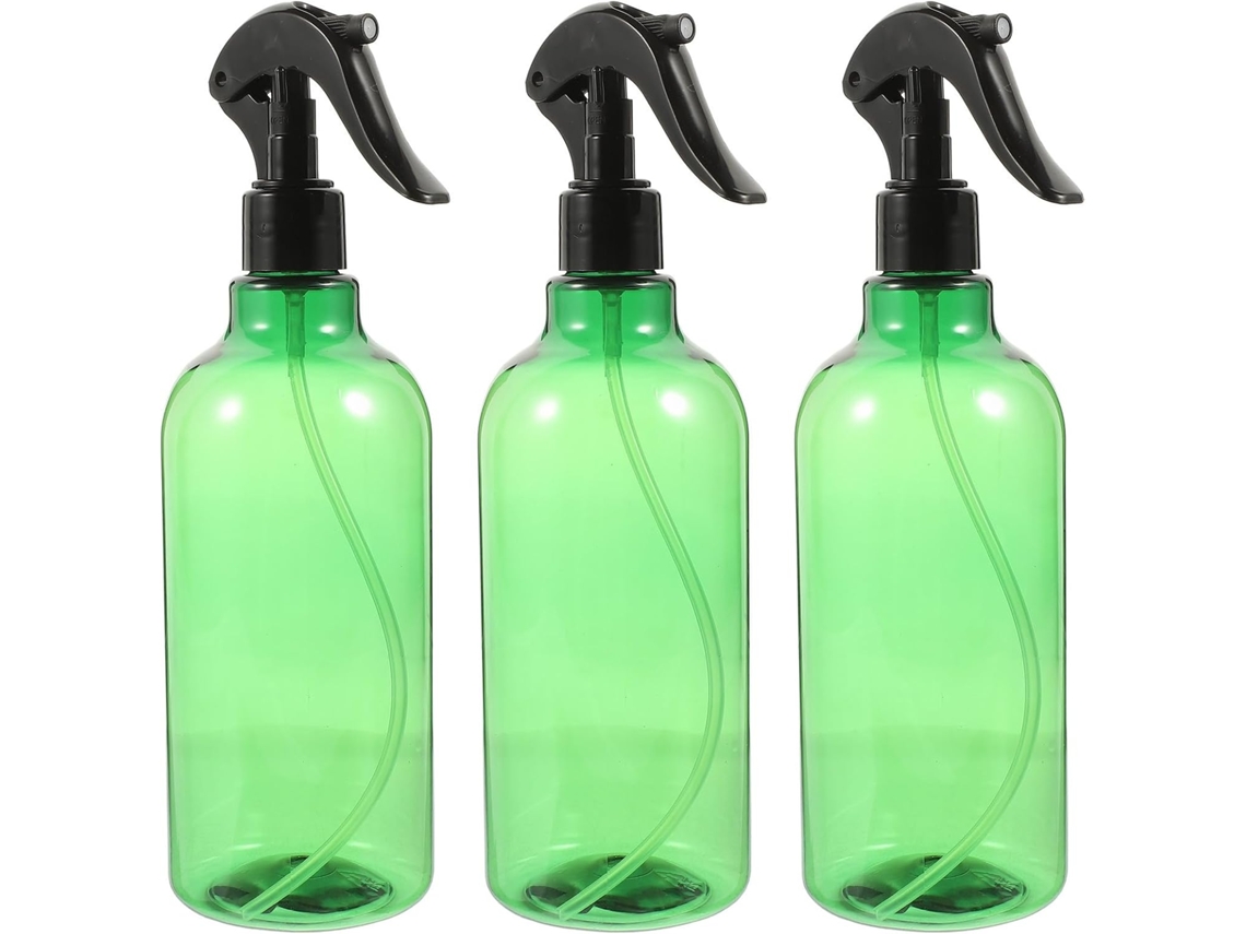 Conjunto de 3 frascos de spray reutilizáveis em plástico verde, 500ml