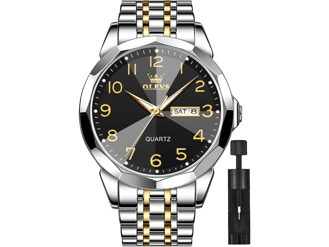 Lurelia Relógio Masculino, Movimento De Quartzo, Data/calendário, Luminoso, Detalhes Com Strass, 41 Mm, 11 Mm, Aço Inoxidável, Abs, Preto