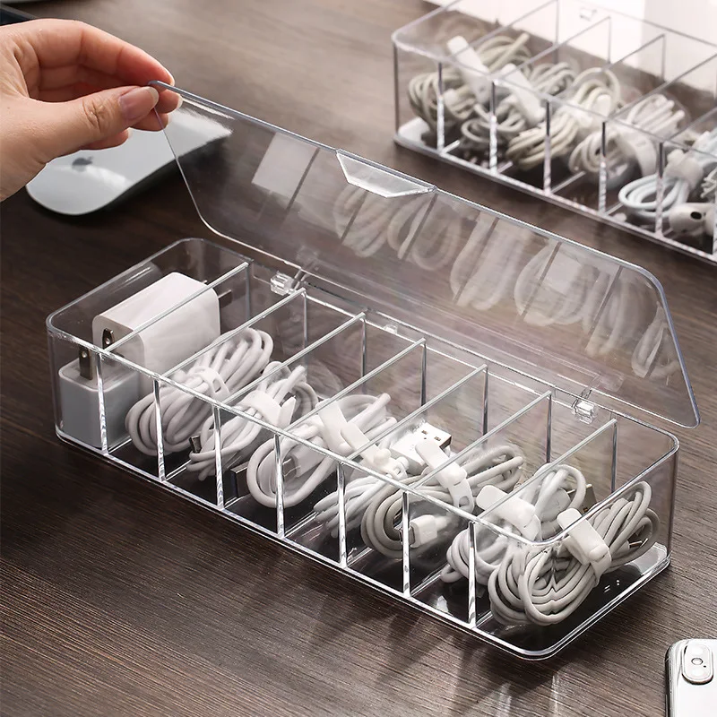 Caixa Organizadora De Cabos Transparente Para Organização Dados E Carregadores 26x9x5, 5cm, Sem Tampa