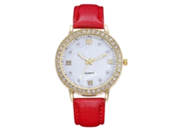 Relógio de Quartzo com Pulseira de Couro Simples Moderno Elegante Decoração de Mão Vermelho