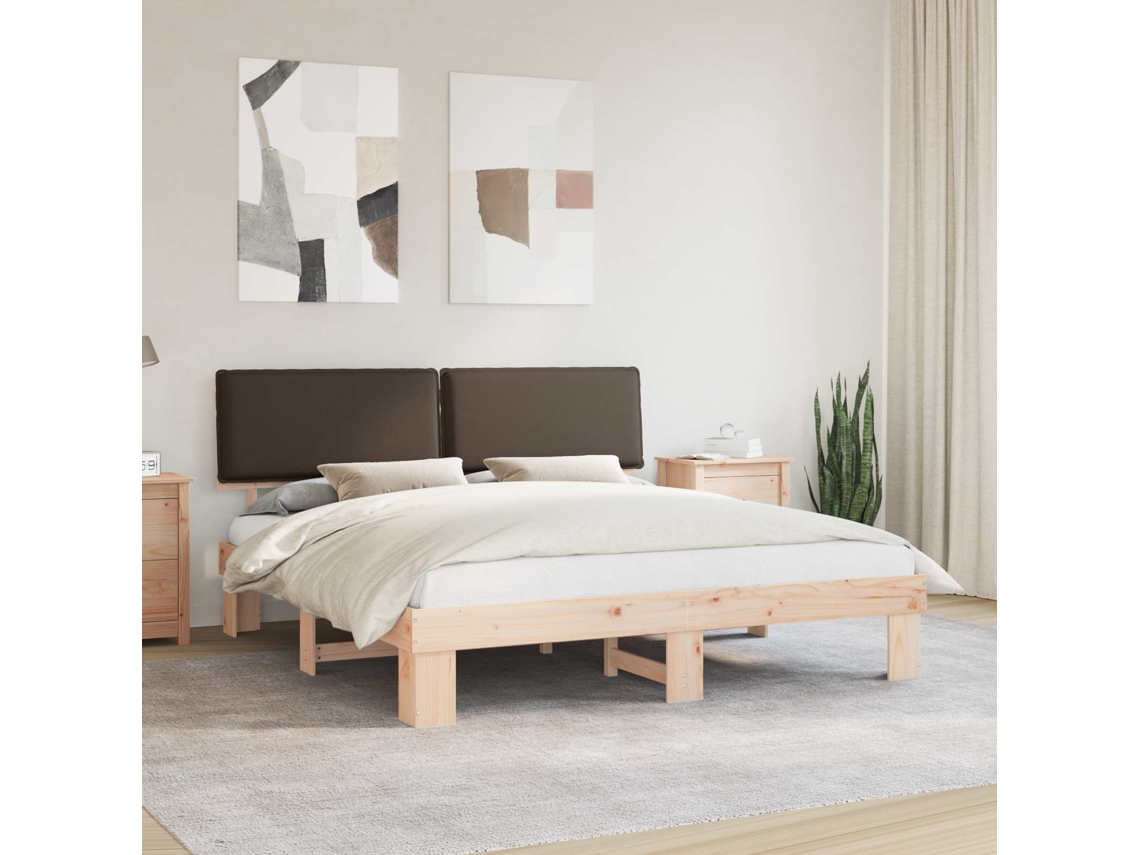 Vidaxl Estrutura De Cama Com Cabeceira Estofada Cinzento-acastanhado