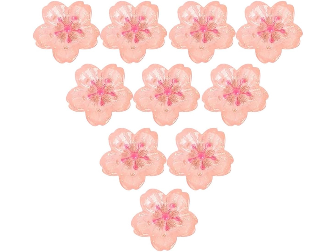 Tachinhas decorativas com estampa de flor de cerejeira rosa, conjunto de 10 tachinhas de resina e metal, para pinturas.
