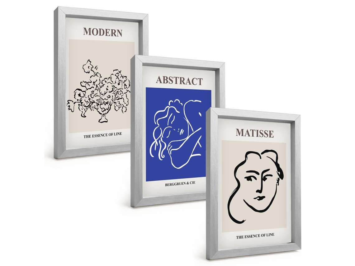 Composição De Quadros Na Paredepôsteres Modernos De Matisse Moldura Prateada Quadros Para A Sala De Estar Espelharte (3 Peças 20x30 Cm)