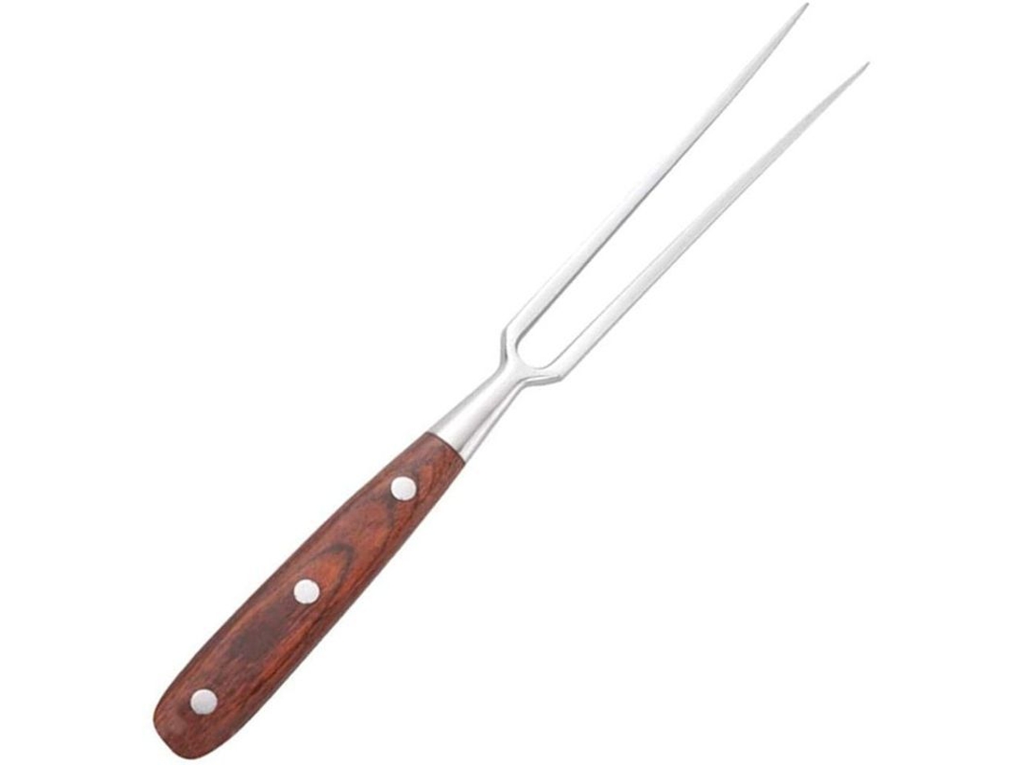 Garfo de Carne de aço inox com cabo de madeira, 15cm, para grelha e cozinha S/MARCA