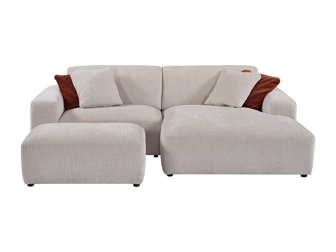 Tirono VENTE-UNIQUE.PT Sofá e chaise longue bege canelado de canto direito (254 x 161 x 80 cm)