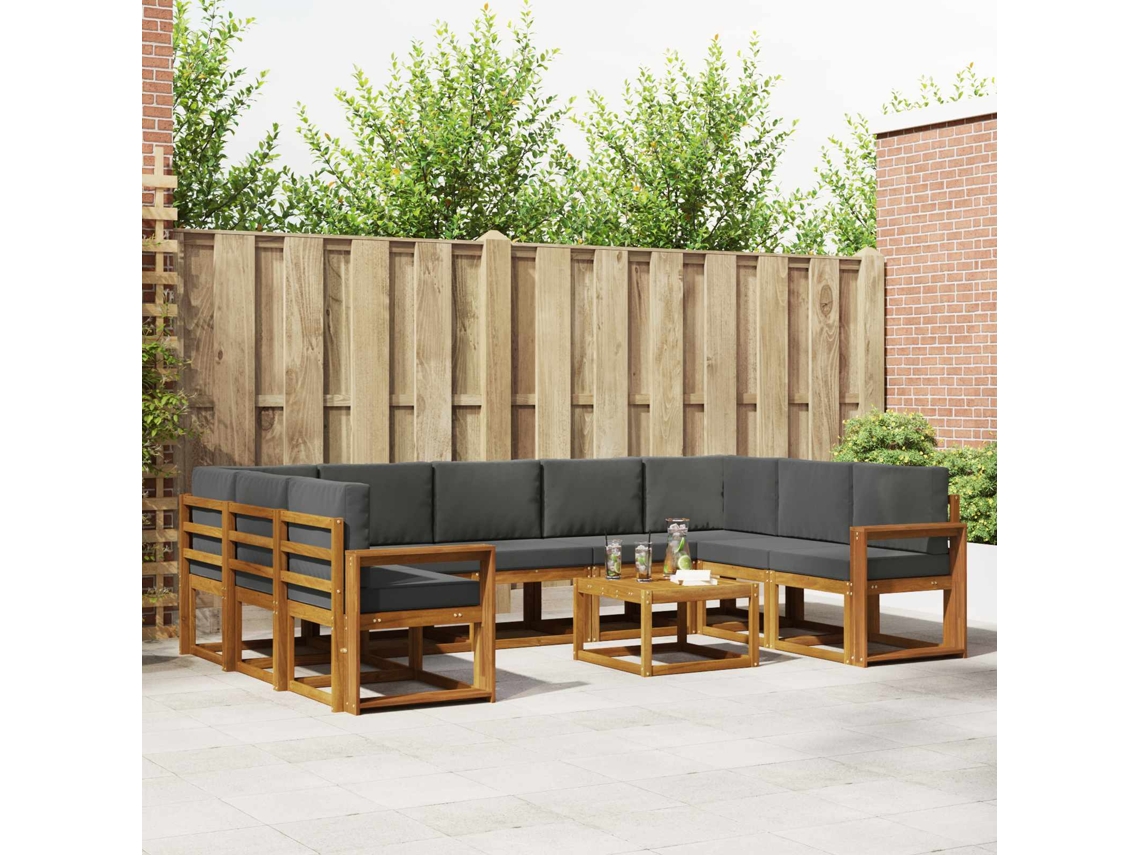 Vidaxl Conjunto De Sofás Para Exterior 10 Unid. Natural E Antracite