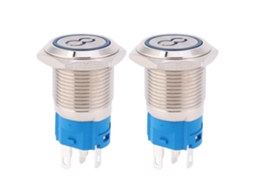 2 Botões De Interruptor De Aço Inoxidável 16mm Cabeça Plana Auto-reset 5 Pinos Símbolo '8' Azul 3~6vdc