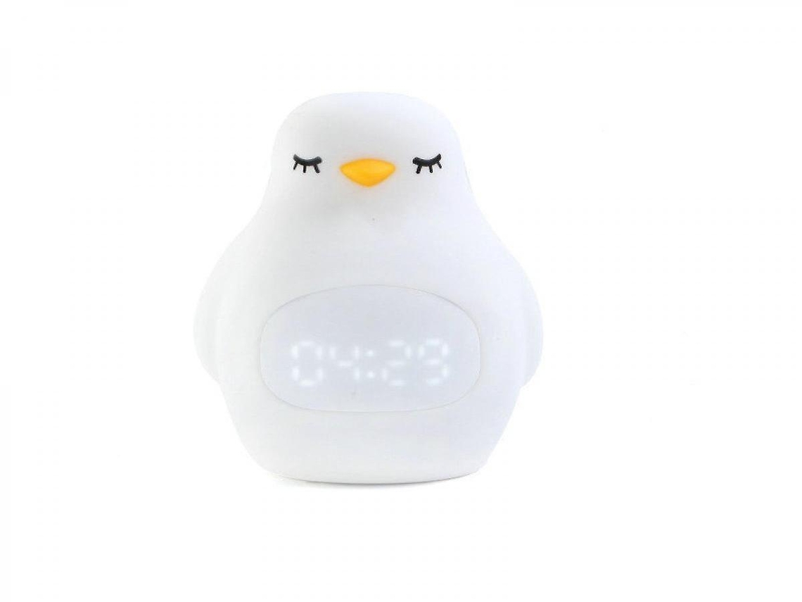 Despertador infantil Lurelia com estampa de galinha, feito de silicone livre de BPA, recarregável via USB, com sensor de toque e brilho ajustável.