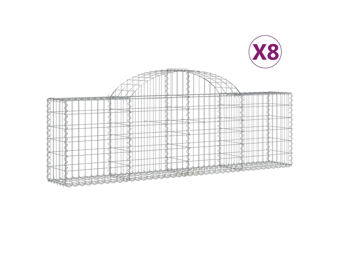 Conjunto 8 Cesto gabião VIDAXL Prateado Ferro (200x30x60/80 cm)
