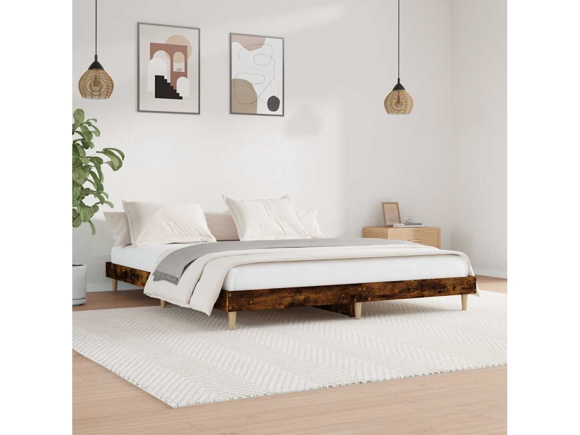 Vidaxl Estrutura De Cama S/ Colchão Derivados Madeira Carvalho Fumado