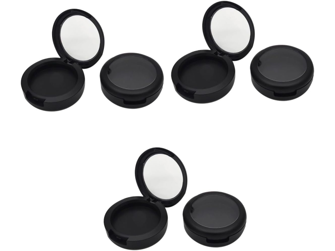 Conjunto De 6 Recipientes Cosméticos Redondos Recarregáveis Para Sombra E Blush, Pretos.