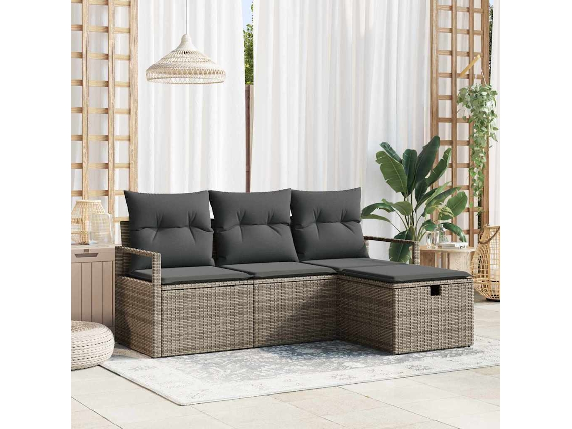 Vidaxl Conjunto De Sofá De Jardim 4 Unid. Cinzeto Vime Pe