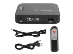 Aetheria commutador Hdmi 2.0 3x1 4k 60hz com Controle Remoto Ir e Indicador Led Preto