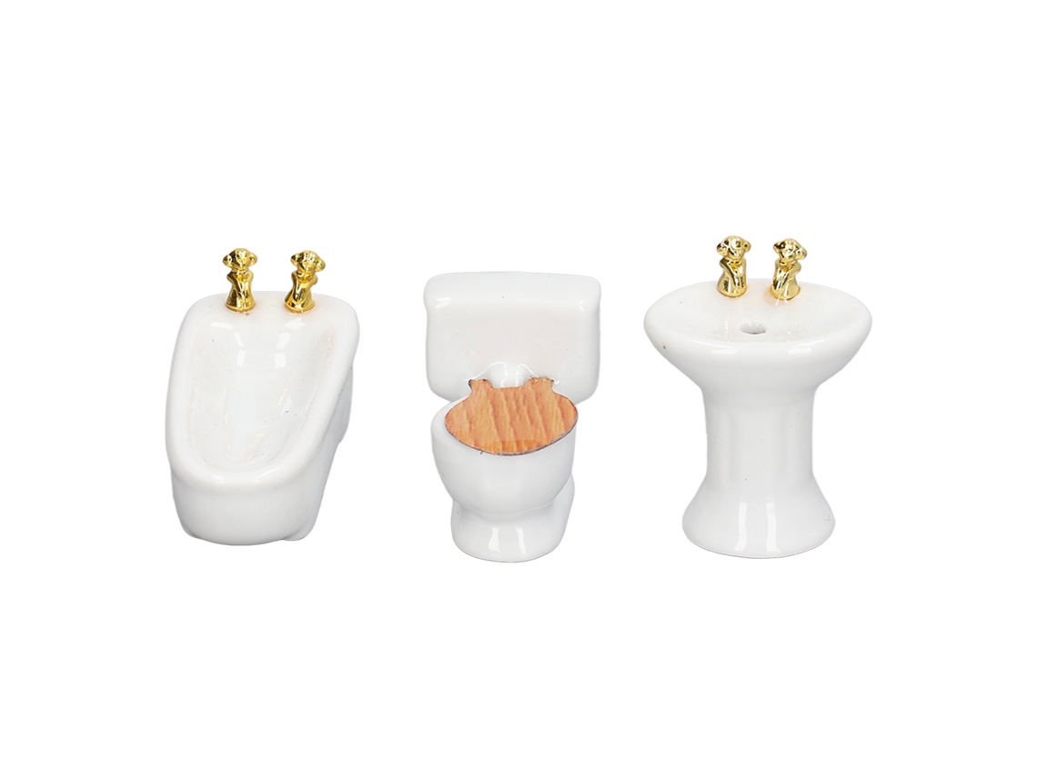 Set De Banho Em Miniatura Para Casa De Bonecas, 3 Peças De Móveis E Acessórios