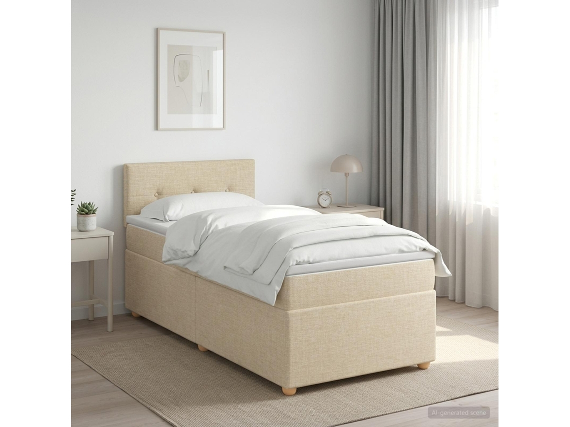 Vidaxl Cama Box Spring Com Colchão Creme 90 X 200 Cm Tecido
