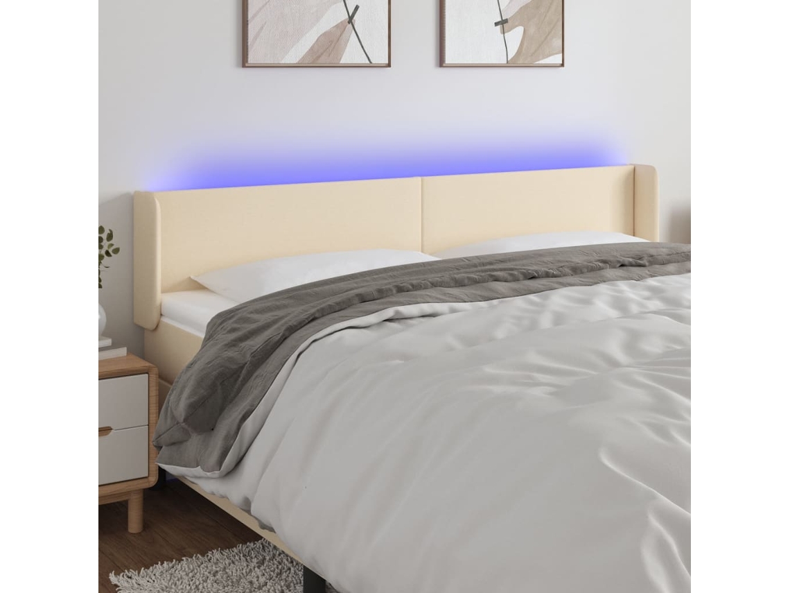 Vidaxl Cabeceira De Cama C/ Luzes Led Tecido 163x16x78/88 Cm Cor Creme