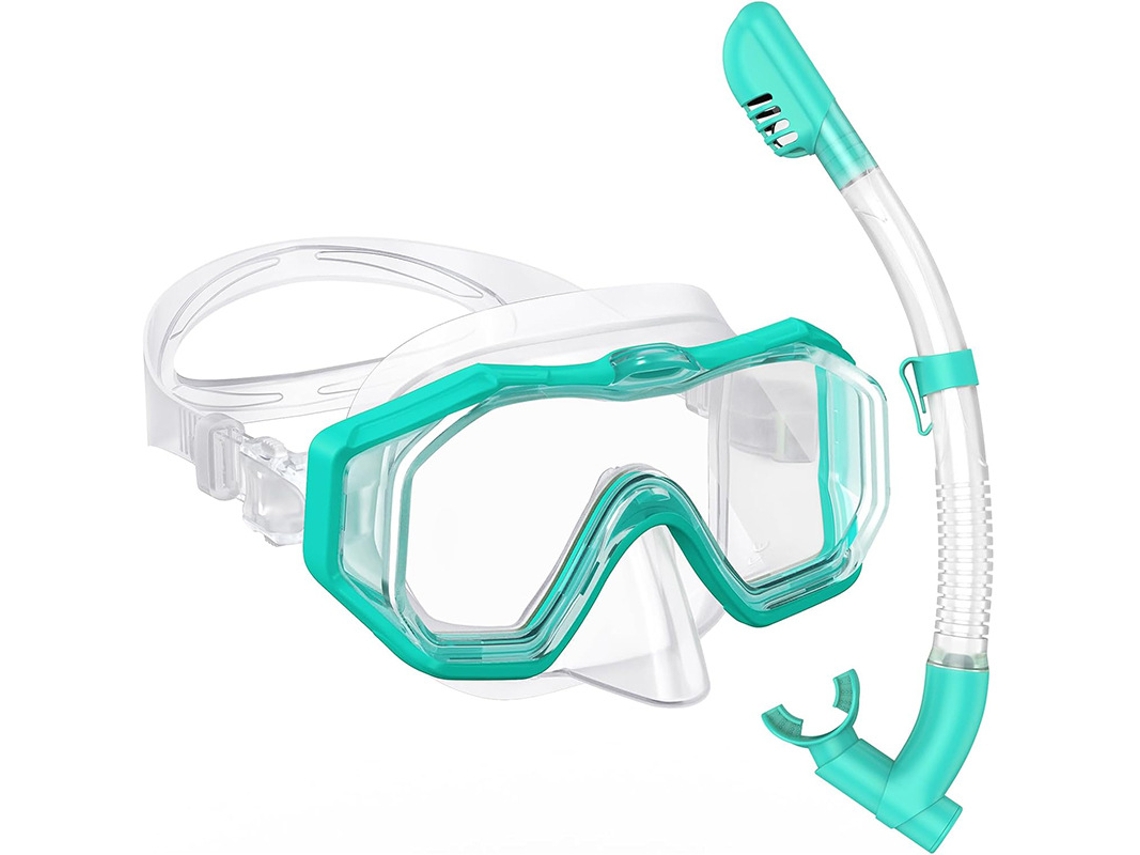 Set Máscara Snorkel De Visão Nítida Czhhmart Com Tubo Seco, Modelo Infantil. Verde Transparente