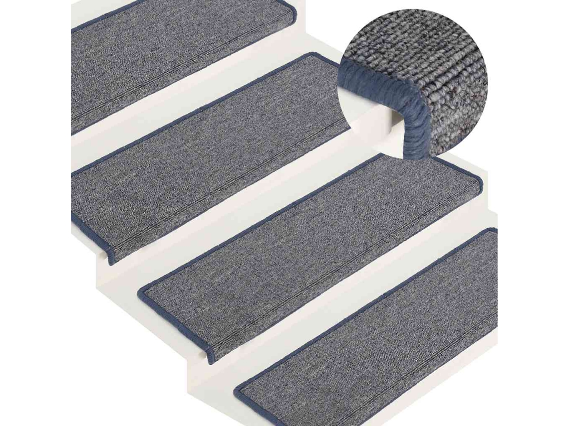 Vidaxl Tapetes De Escada 30 Peças 65x21x4 Cm Cinza Claro E Azul Com Borda Retangular