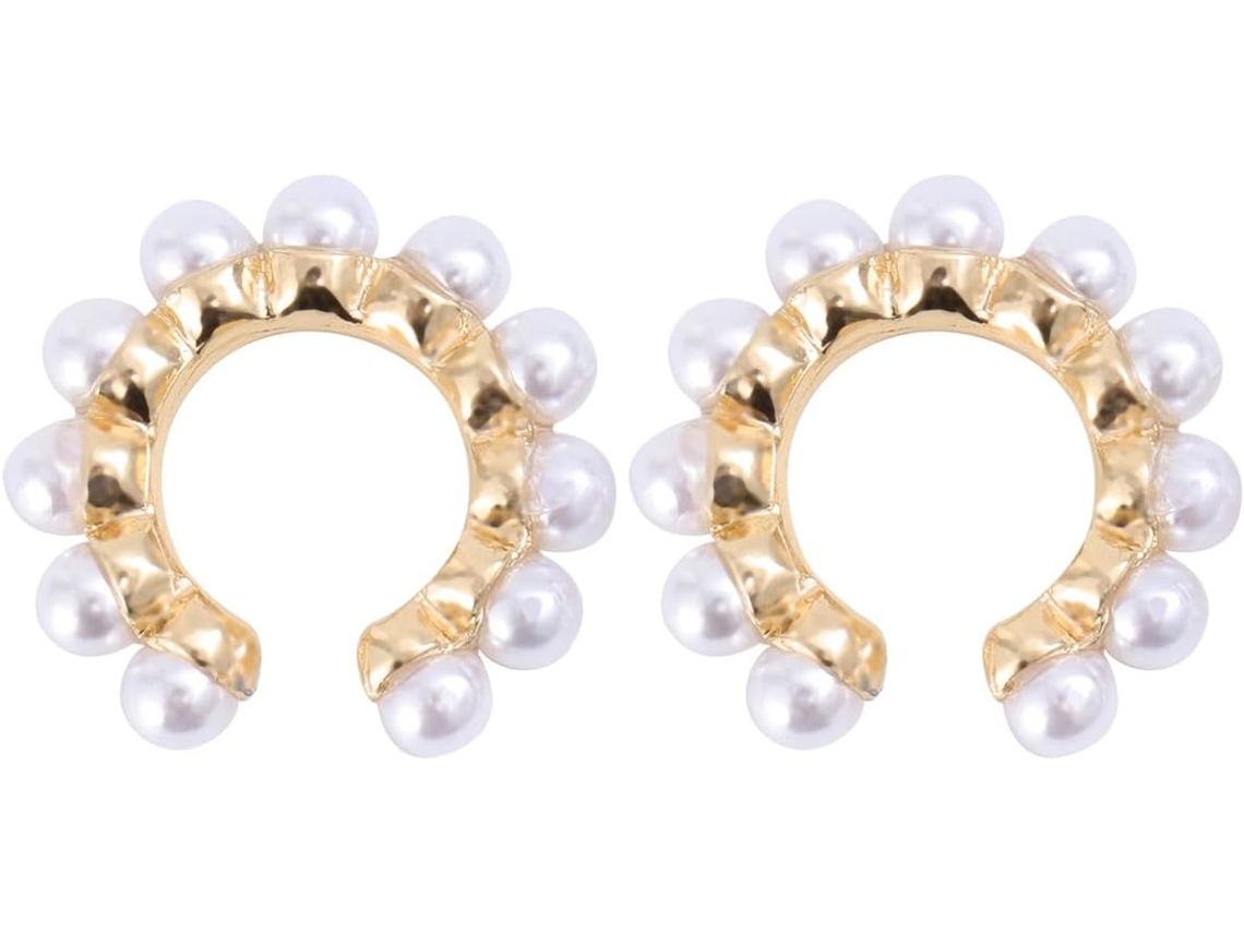 Brincos Simples E Elegantes De Liga Metálica, Sem Furo Na Orelha, Com Ornamento Branco, Para Mulheres.