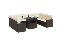 Conjunto de 10 Sofás Jardim com Almofadões Vime Pe Castanho MAISON EXCLUSIVE (10 pcs)