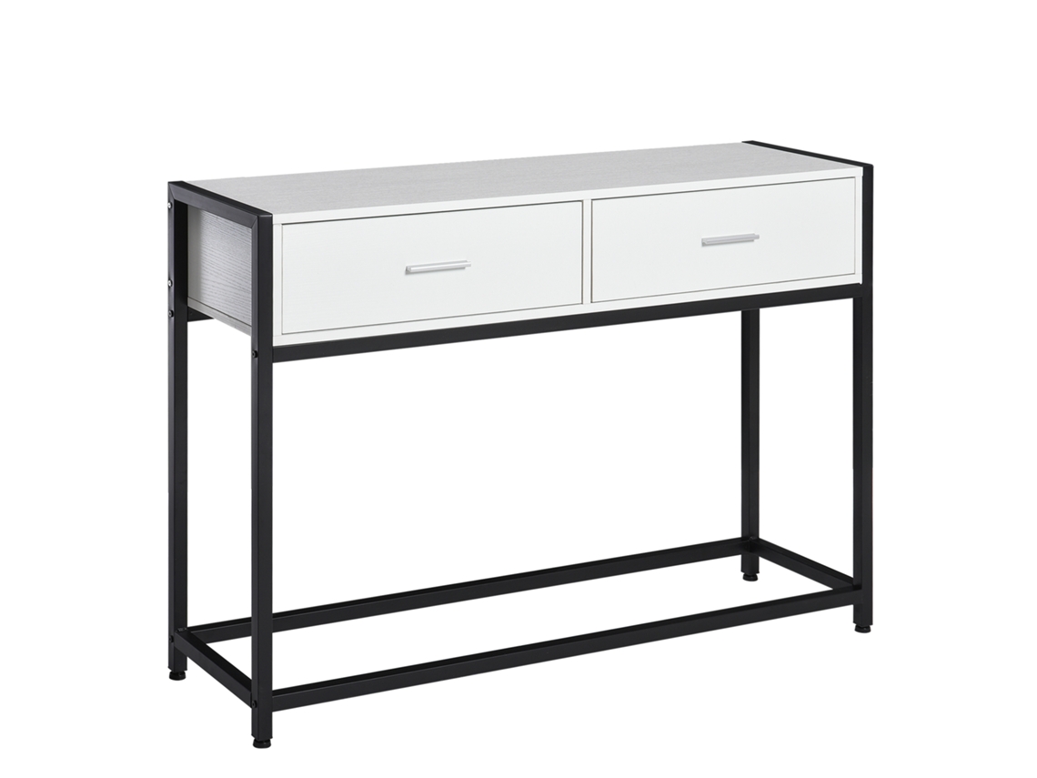 Mesa Consola 120x34x81 Cm Com 2 Gavetas E Pés Ajustáveis Para Corredor Branco/preto