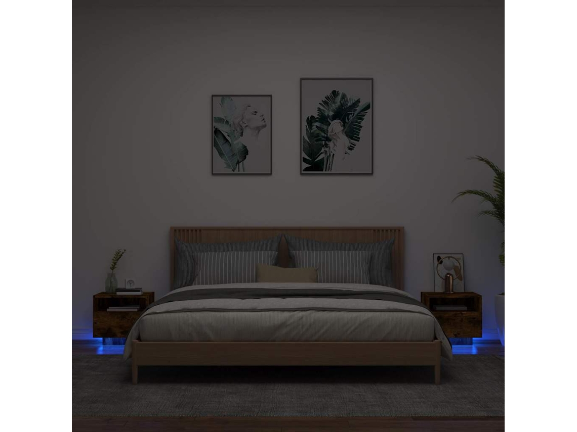 Vidaxl Mesas Cabeceira C/ Luzes Led 2 Pcs 40x39x37 Cm Carvalho Fumado