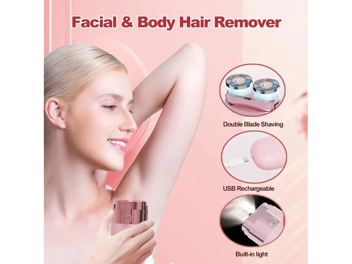 Removedor de Pelos Faciais Feminino Barbeador Elétrico Indolor e Perfeito Aparador de Biquíni Corpo Inteiro Carregamento Usb Rosa YIZHOOD