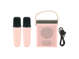 Microfone de Karaokê com Alto falante Bluetooth Portátil Multifuncional com Bateria Interna Rosa EOOCOO (dois Microfones Sem Fio com Iluminação Rgb)