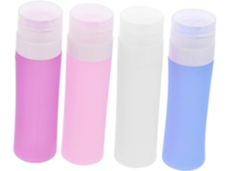 Conjunto De 4 Dispensadores De Silicone Para Viagem Para Artigos De Higiene Pessoal, Azul E Rosa, Transparentes