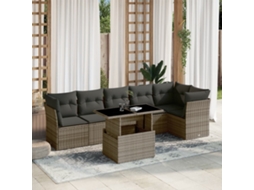 Vidaxl 7 Pcs Conjunto Sofás P/ Jardim C/ Almofadões Vime Pe Cinzento