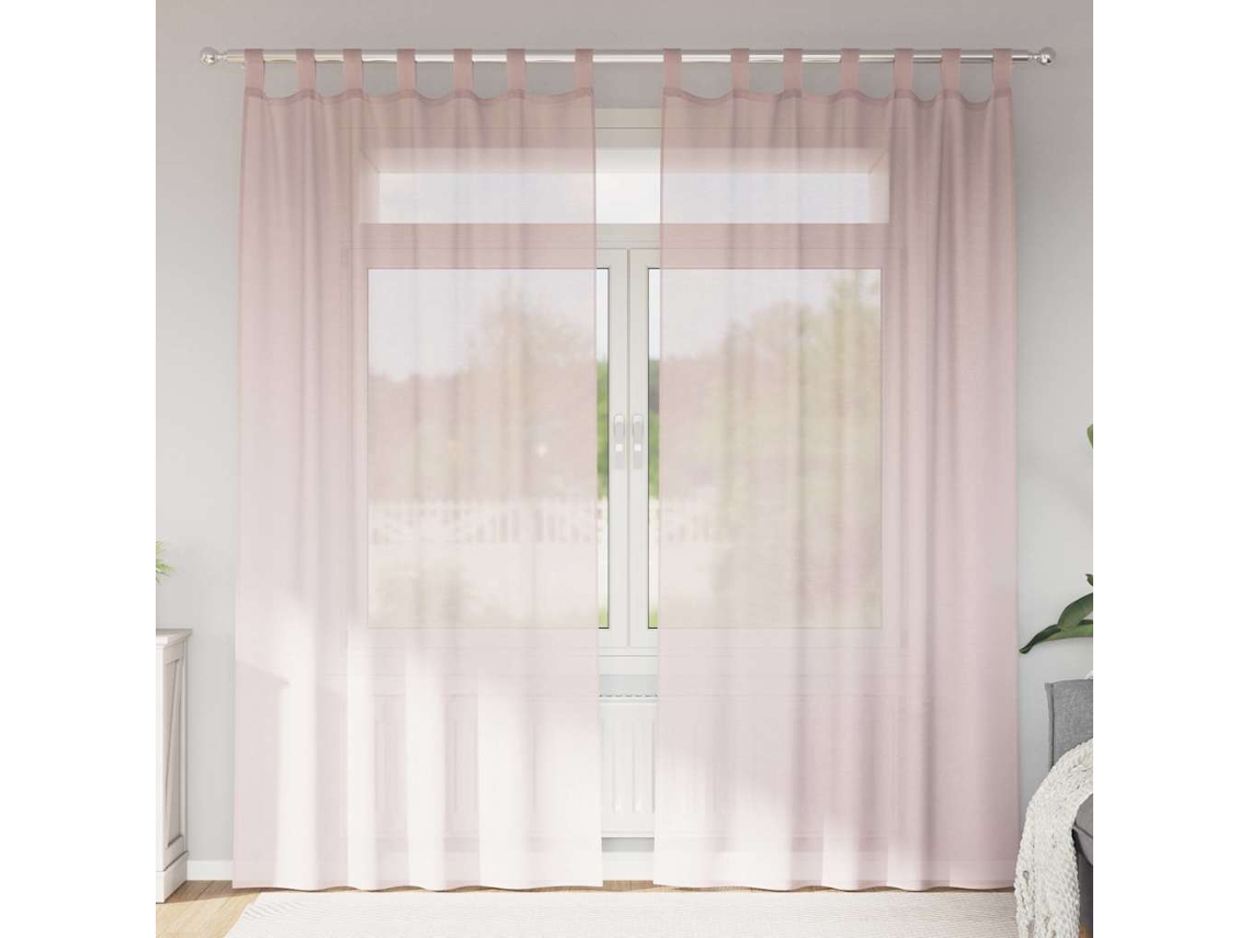 Vidaxl Cortinas De Voile Com Laços 2 Pcs Rosa-claro 140x245 Cm