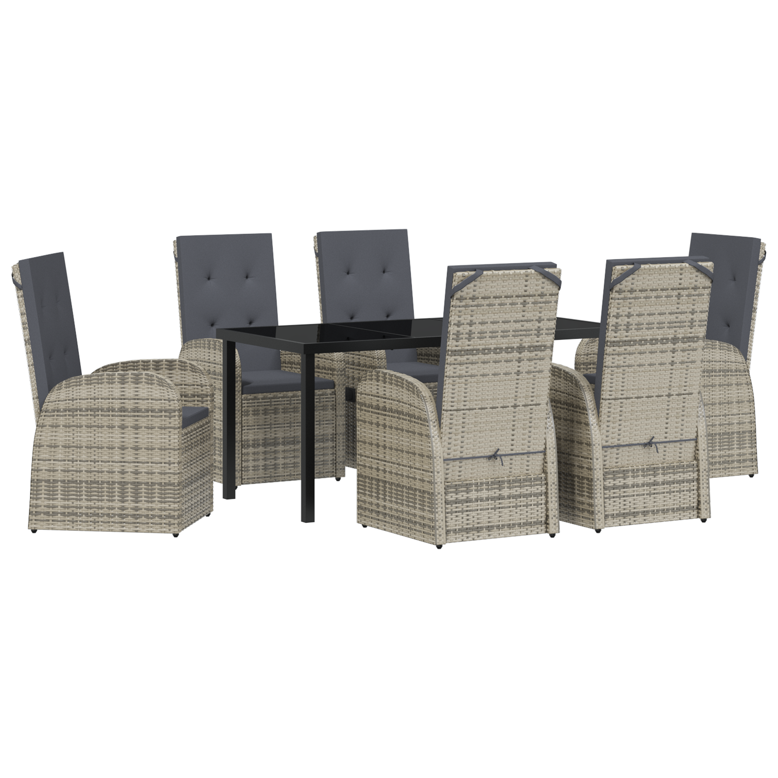 Conjunto 7 De Jantar De Jardim De Vidaxl Com Almofadas Cinza Em Rattan Sintético
