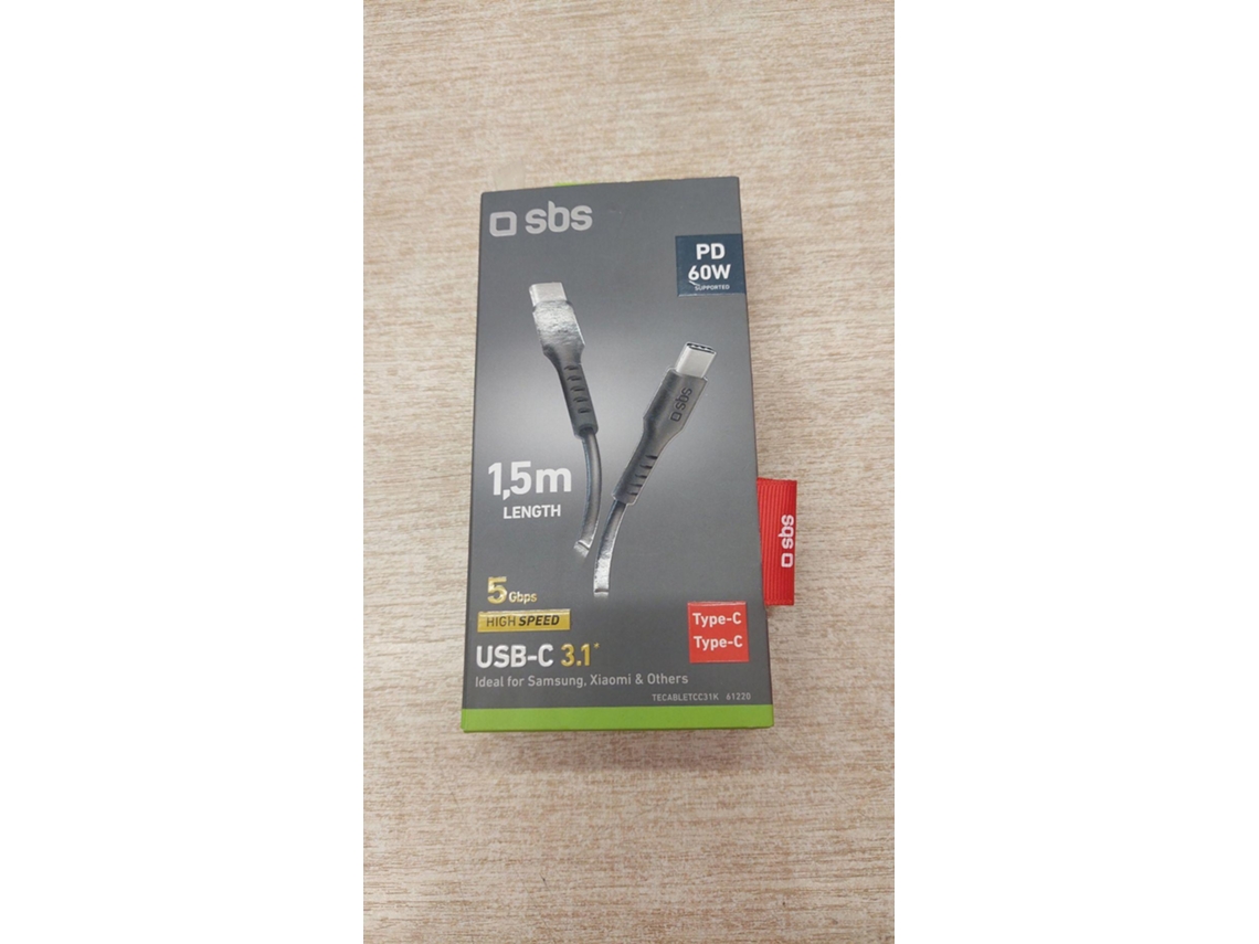 Cabo SBS TECABLETCC31K (Outlet Caixa Aberta - USB-C - USB-C - 1.5 m - Preto)