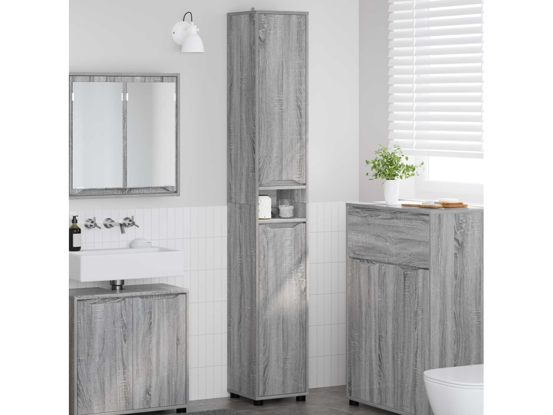 Vidaxl Armário De Banheiro Cinza Sonoma 30,5 X 30 X 195 Cm