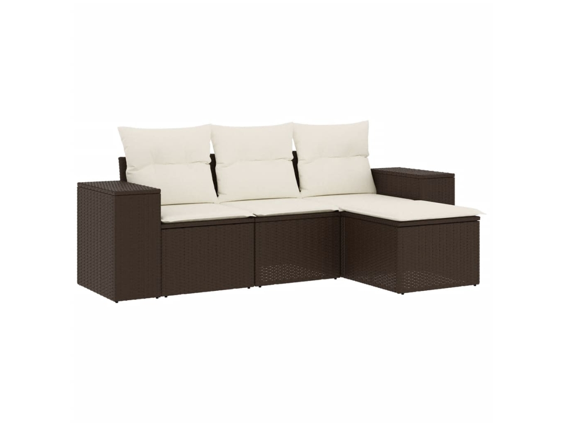 Conjunto de 4 Sofás de Jardim com Almofadões Vime Pe Castanho MAISON EXCLUSIVE (4 pcs)