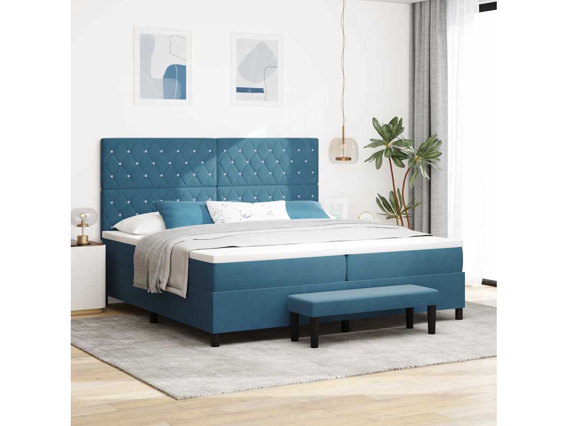 Vidaxl Cama Box Com Colchão Azul Escuro 200 X 200 Cm Veludo