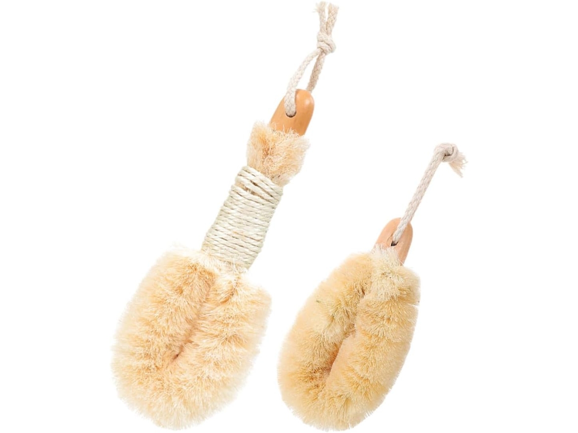 Conjunto De 2 Escovas Corporais Secas Sisal Com Cabos Madeira, Esfoliante Corporal Natural Para Limpeza Profunda E Banho