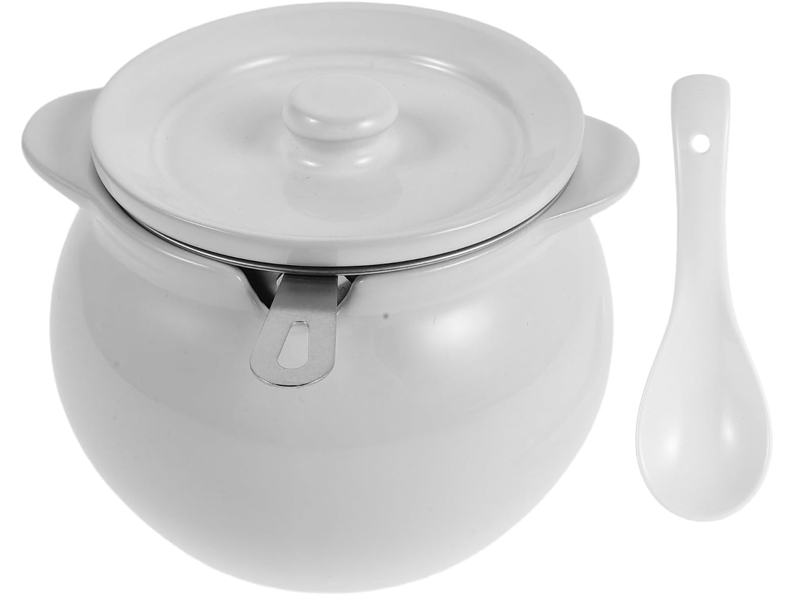 Recipiente De Cerâmica Para Armazenamento Gordura Cozinha Showeroro Com Tampa E Filtro, 700ml 24oz, Branco, Para Bancada
